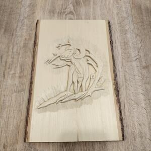 Hand Carved Wooden Plaque Rustic Ram Big Horn Sheep Raw Edge Folk Art Wall Decor